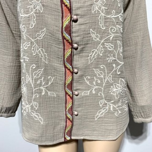 Coldwater Creek Shirt Button Front Size XS Embroidered Cotton Gauze Top - Picture 4 of 12